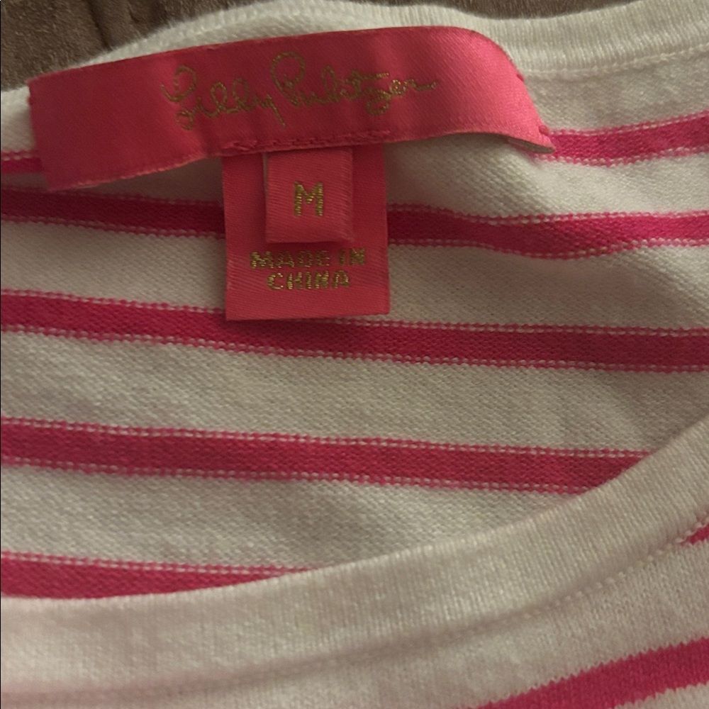 Lilly Pulitzer Ruth Ruffle Striped Sweater - Pink Tango Size M - Picture 8 of 9